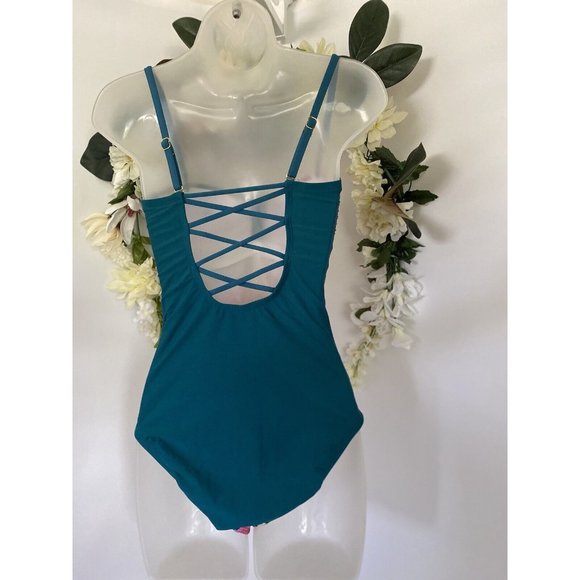 Women's 80s Retro Floral Swimsuit Strapless Convertible Straps Padded Strappy - Picture 2 of 11